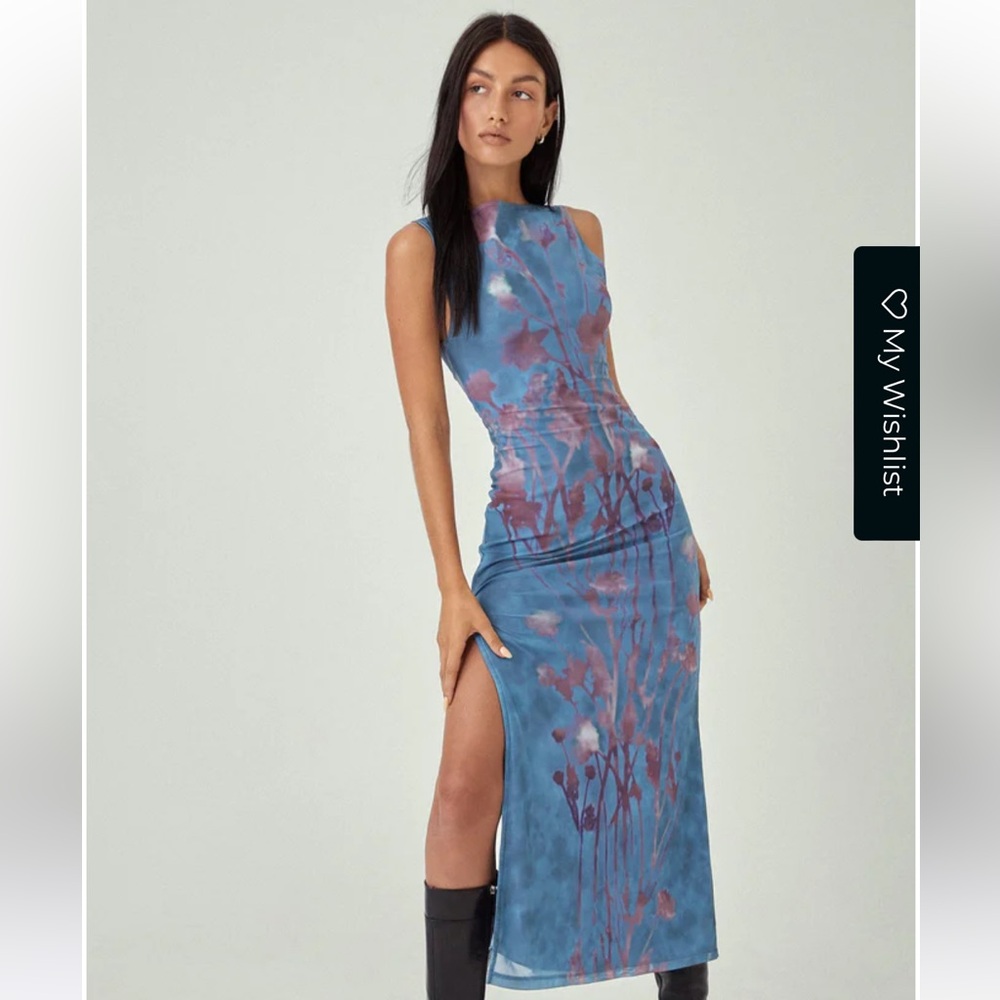 MOTEL X JACQUIE Flo Midi Dress In Lumen Mesh Blue